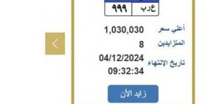 وصلت مليون و30 ألف.. اليوم غلق المزاد على «ع ر ب 999» |اعرف الخطوات - عرب فايف