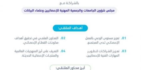 غدًا إنطلاق الملتقى الإحصائي الأول للجامعات والجمعيات المهنية والعلمية - عرب فايف