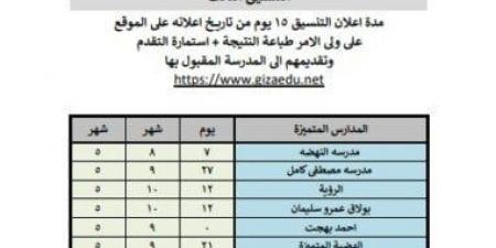 رابط نتيجة التنسيق الثالث للصف الأول لمرحلة رياض الأطفال بمحافظة الجيزة - عرب فايف