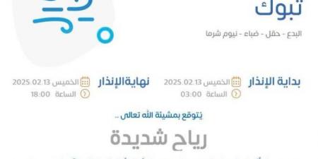 الأرصاد: رياح شديدة على منطقة تبوك - عرب فايف