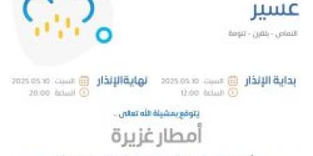 حالة الطقس اليوم في عسير: الإنذار الأحمر في النماص وبلقرن وتنومة - عرب فايف
