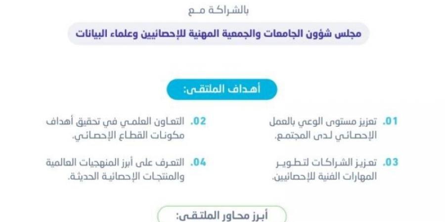 غدًا إنطلاق الملتقى الإحصائي الأول للجامعات والجمعيات المهنية والعلمية - عرب فايف