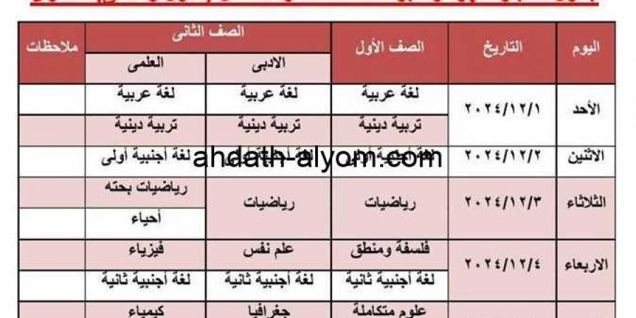 جدول امتحانات شهر نوفمبر 2024 الفصل الدراسي الاول لجميع صفوف النقل - عرب فايف