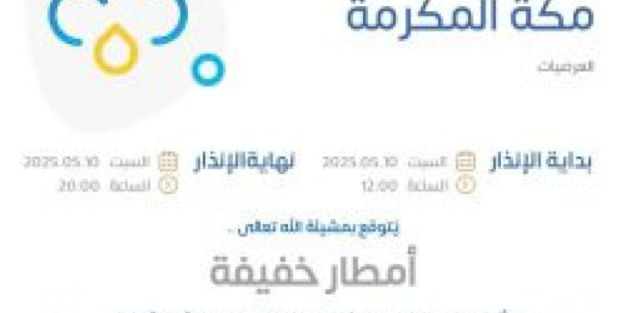 حالة الطقس اليوم في مكة المكرمة: الإنذار الأصفر في العرضيات - عرب فايف